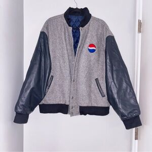 Vintage Pepsi Cola Identity Inc Wool Leather Varsity Bomber Jacket XL USA